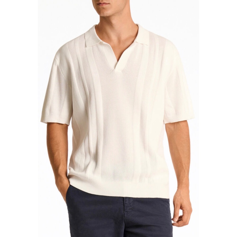 Lindbergh Polo Shirt Mens XL White Oversized Fit Knit Short Sleeve Preppy Retro